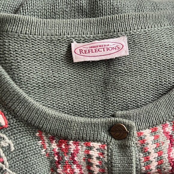 Vintage Embroidered Fair Isle Oversized Cardigan Sweater Fall Winter Cozy Long - Picture 5 of 7